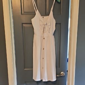 NWT White Dress Button-Down Midi Large Stretch Pockets Adjustable Votepretty